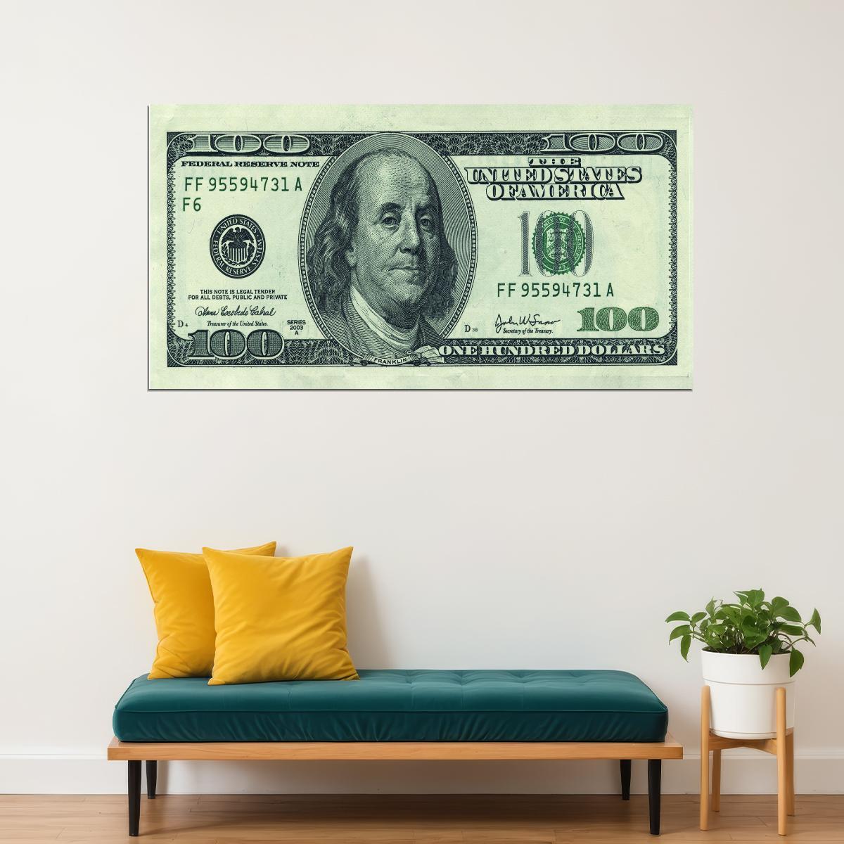 Just One Hundred Bucks Poster Benjamin Franklin Dollar Original Style Wall Art - xonomax