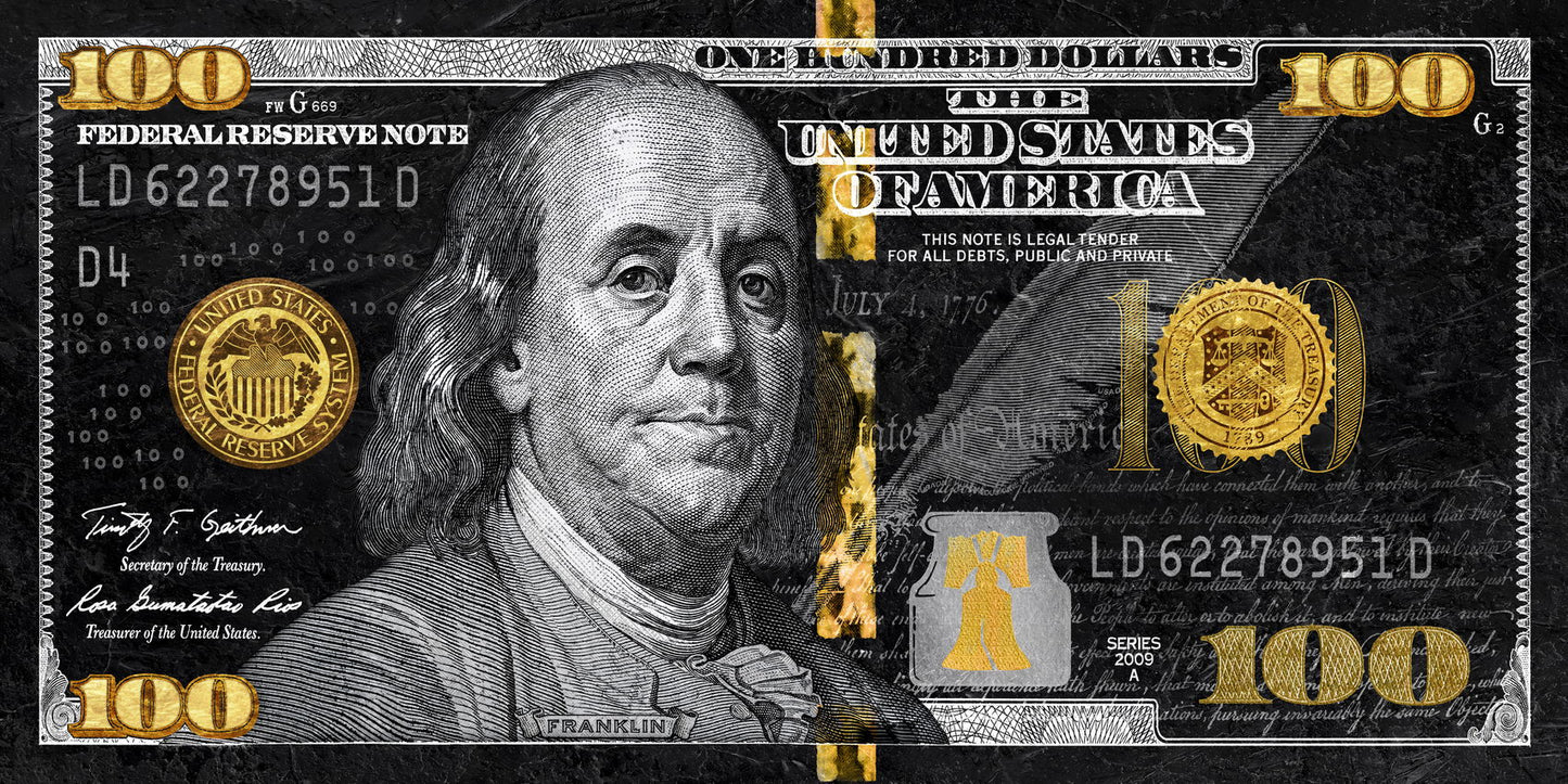 Just One Hundred Bucks Poster Benjamin Franklin Dollar Gold Style Wall Art - xonomax