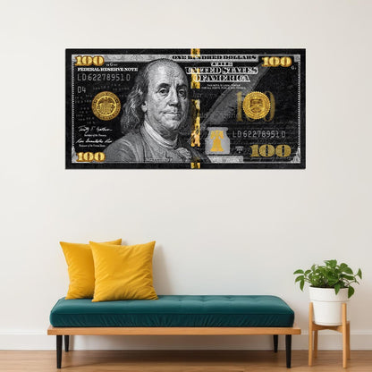 Just One Hundred Bucks Poster Benjamin Franklin Dollar Gold Style Wall Art - xonomax