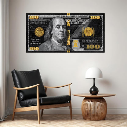 Just One Hundred Bucks Poster Benjamin Franklin Dollar Gold Style Wall Art - xonomax