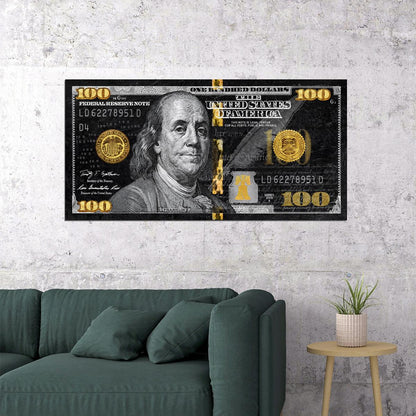 Just One Hundred Bucks Poster Benjamin Franklin Dollar Gold Style Wall Art - xonomax