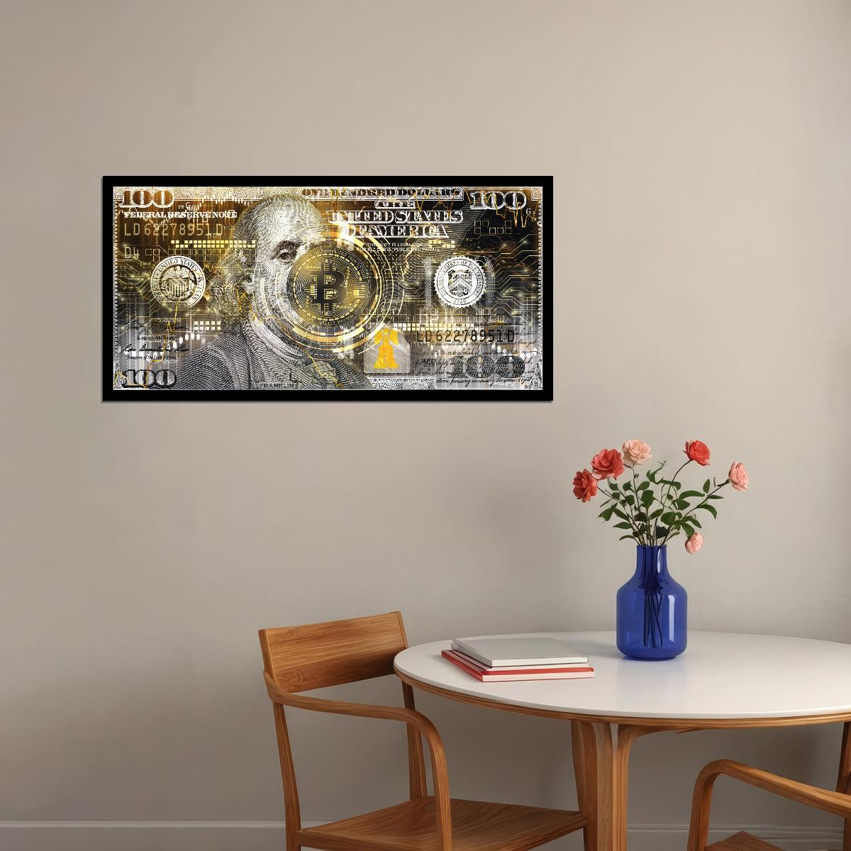 Just One Hundred Bucks Poster Benjamin Franklin Dollar Bitcoin Style Wall Art - xonomax