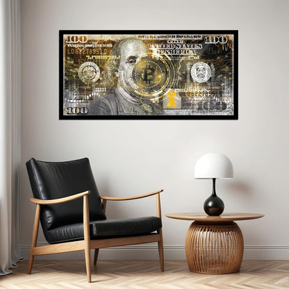 Just One Hundred Bucks Poster Benjamin Franklin Dollar Bitcoin Style Wall Art - xonomax