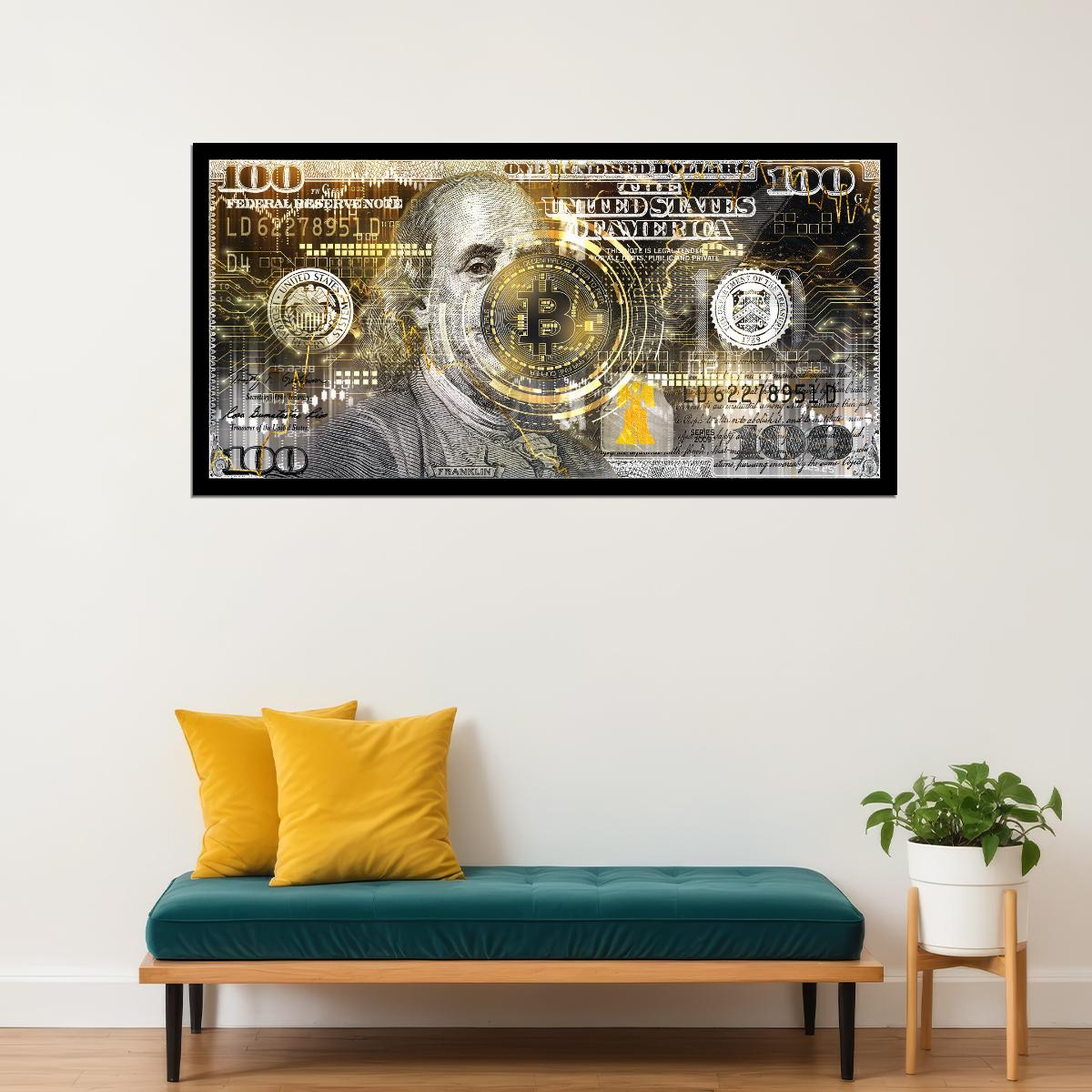 Just One Hundred Bucks Poster Benjamin Franklin Dollar Bitcoin Style Wall Art - xonomax