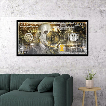 Just One Hundred Bucks Poster Benjamin Franklin Dollar Bitcoin Style Wall Art - xonomax