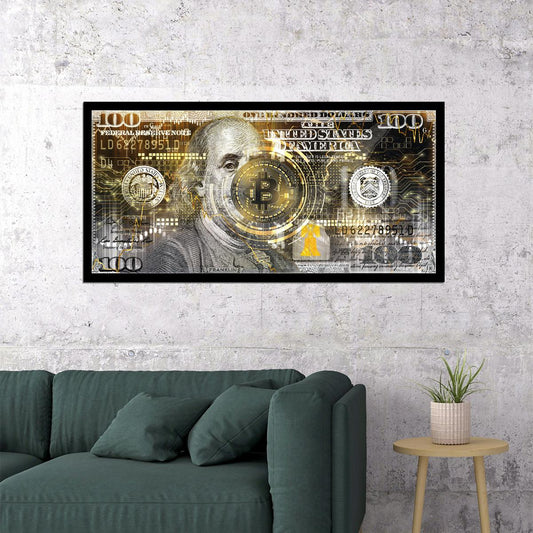 Just One Hundred Bucks Poster Benjamin Franklin Dollar Bitcoin Style Wall Art - xonomax