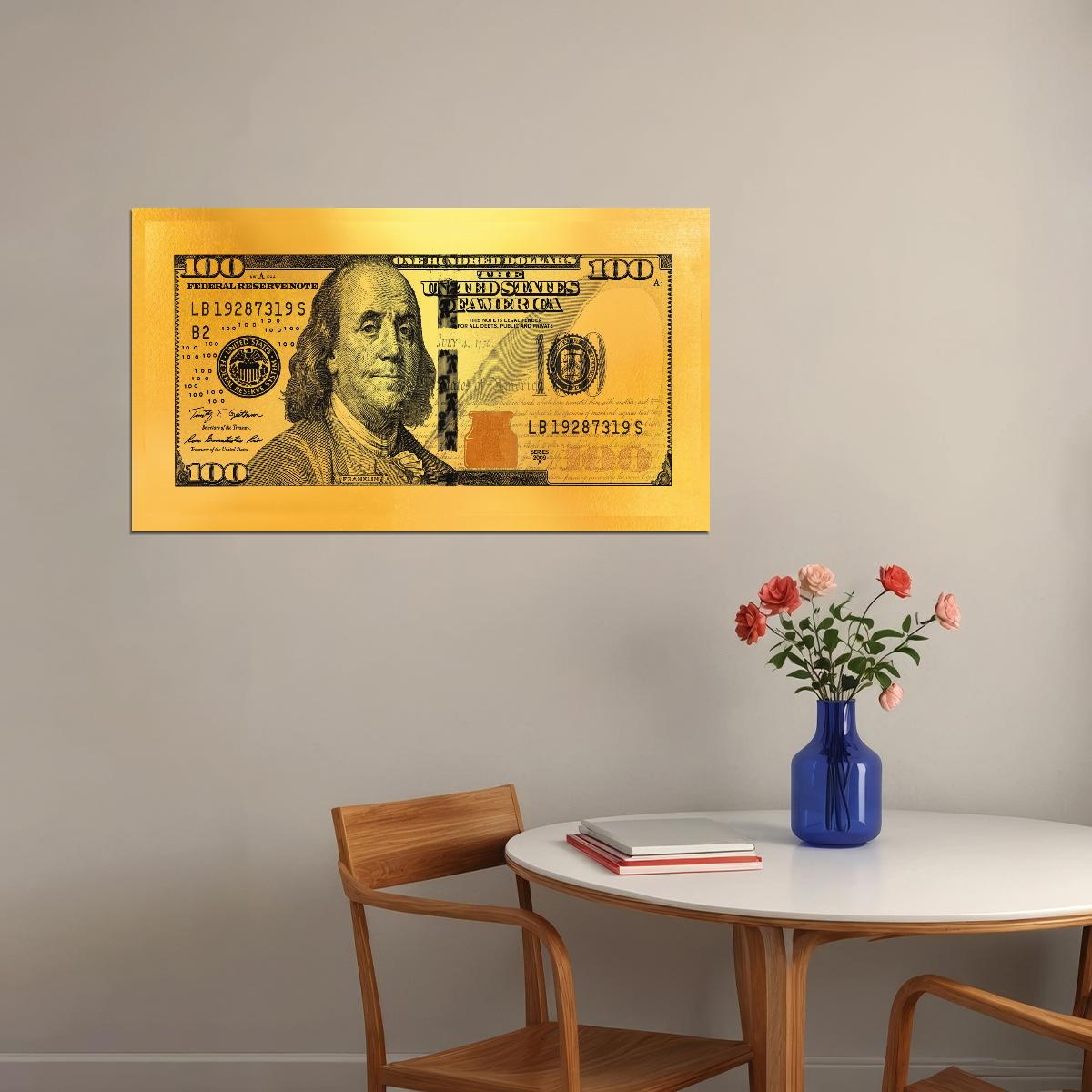 Just One Hundred Bucks Poster Benjamin Franklin Dollar Gazette Style Wall Art - xonomax