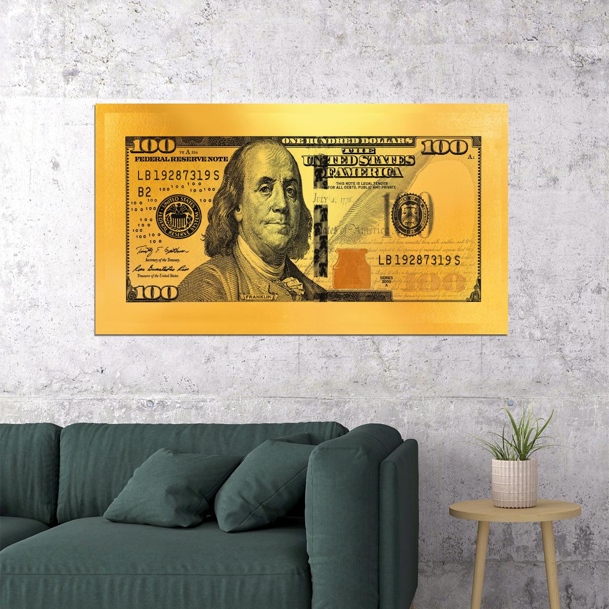Just One Hundred Bucks Poster Benjamin Franklin Dollar Gazette Style Wall Art - xonomax