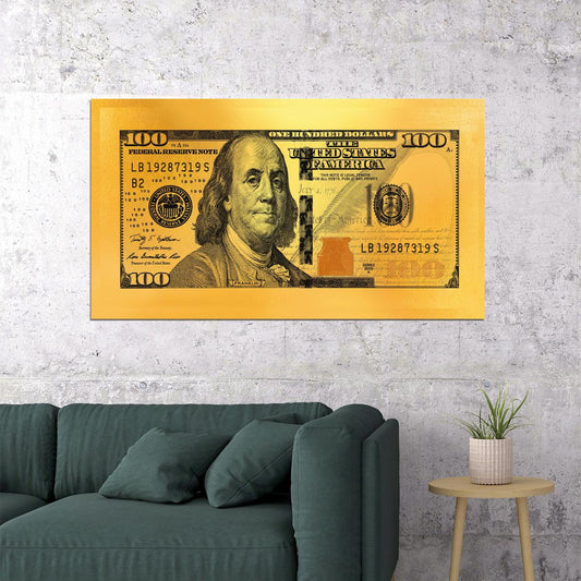 Just One Hundred Bucks Poster Benjamin Franklin Dollar Gazette Style Wall Art - xonomax