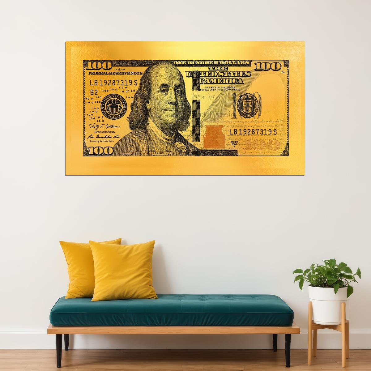 Just One Hundred Bucks Poster Benjamin Franklin Dollar Gazette Style Wall Art - xonomax