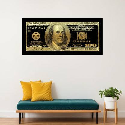 Just One Hundred Bucks Poster Benjamin Franklin Dollar Dark Gold Style Wall Art - xonomax