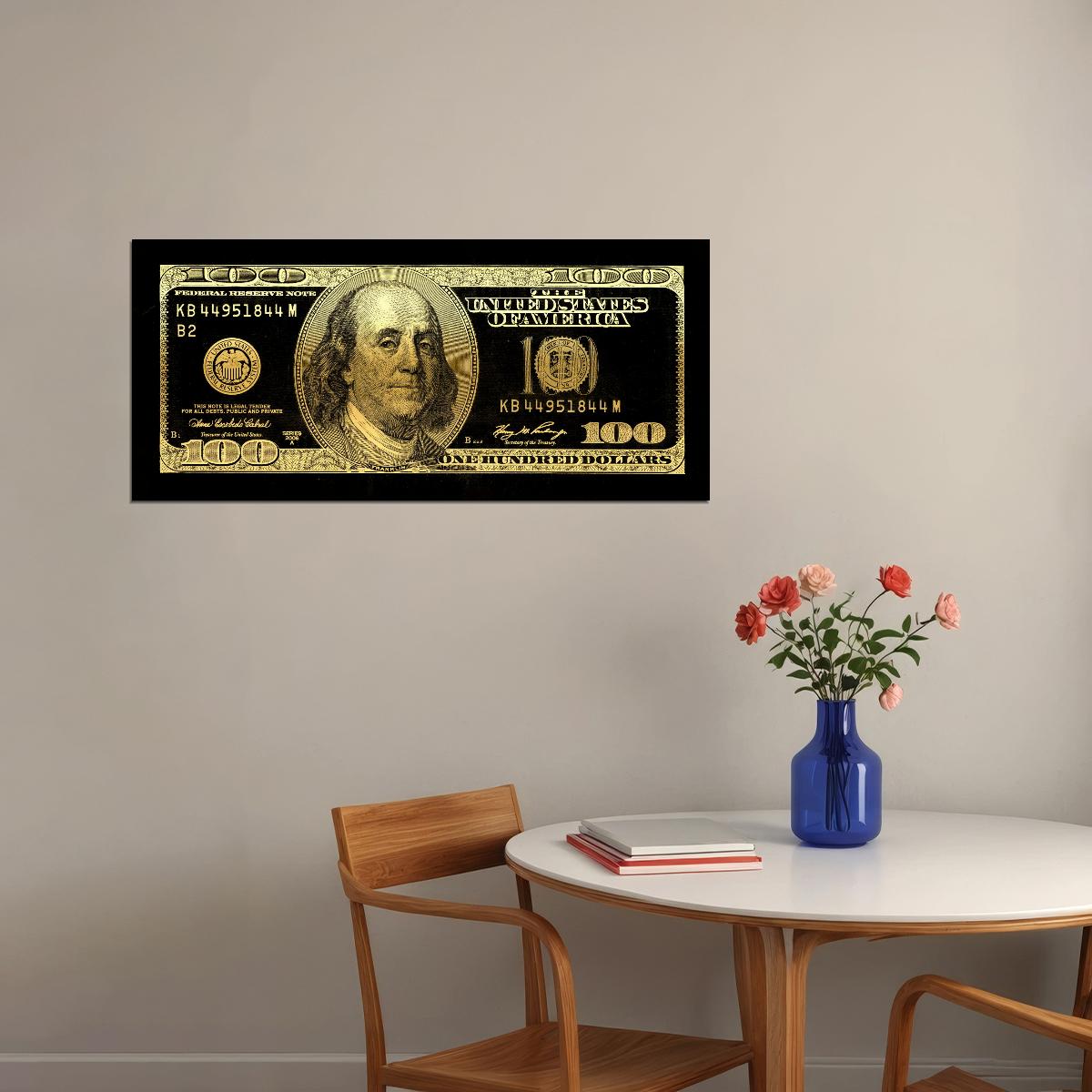 Just One Hundred Bucks Poster Benjamin Franklin Dollar Dark Gold Style Wall Art - xonomax