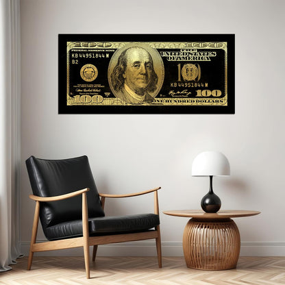 Just One Hundred Bucks Poster Benjamin Franklin Dollar Dark Gold Style Wall Art - xonomax