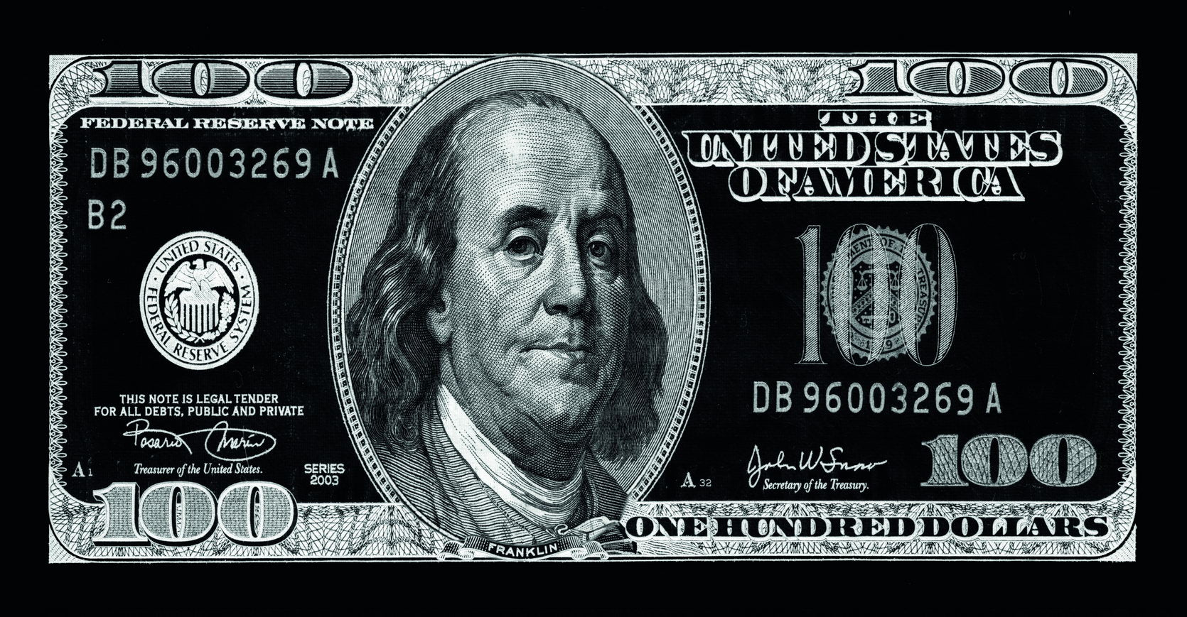 Just One Hundred Bucks Poster Benjamin Franklin Dollar Black and White Style Wall Art - xonomax