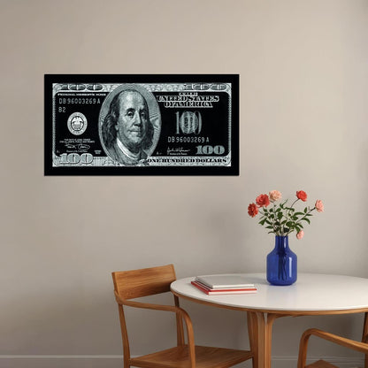 Just One Hundred Bucks Poster Benjamin Franklin Dollar Black and White Style Wall Art - xonomax