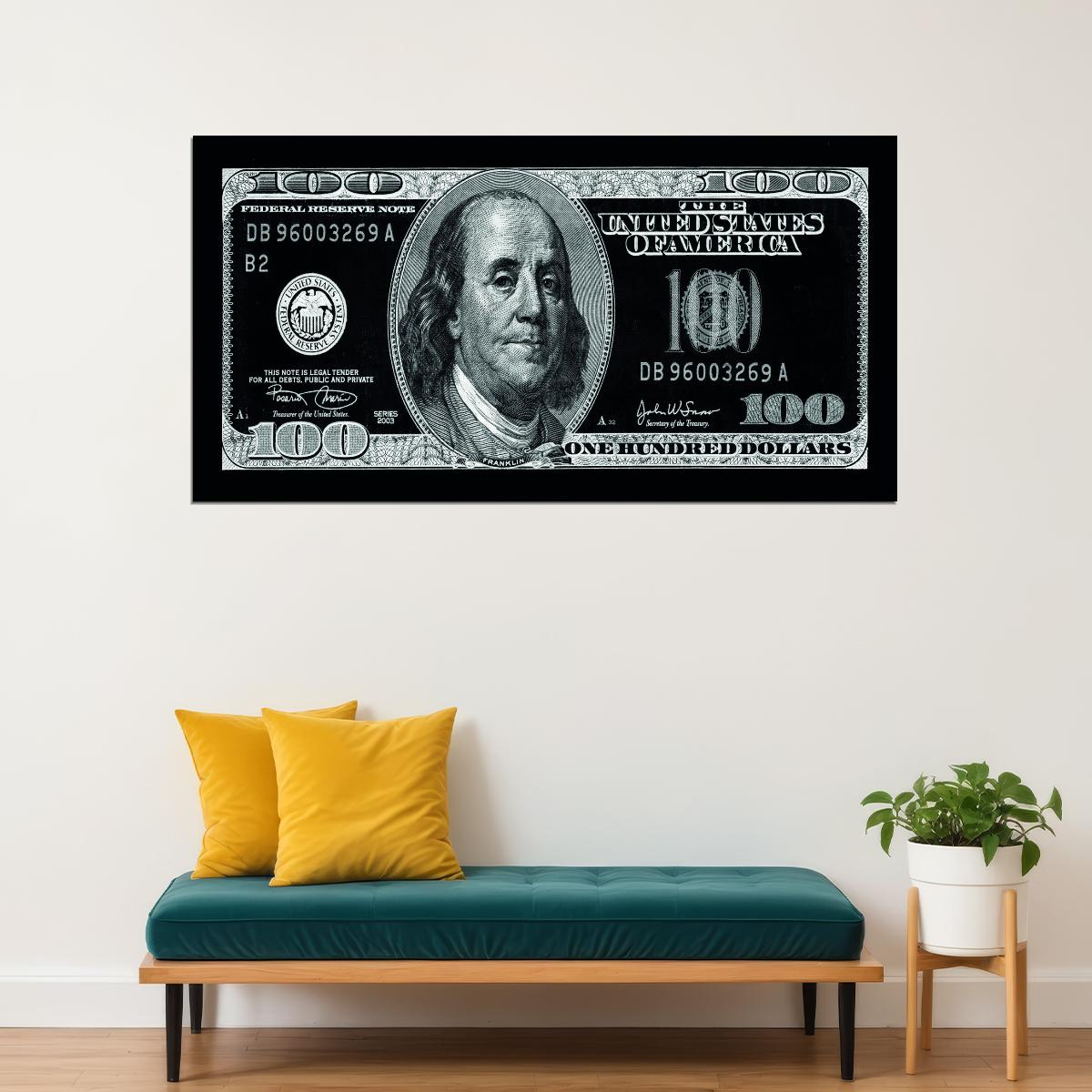 Just One Hundred Bucks Poster Benjamin Franklin Dollar Black and White Style Wall Art - xonomax