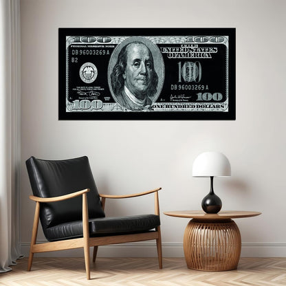 Just One Hundred Bucks Poster Benjamin Franklin Dollar Black and White Style Wall Art - xonomax
