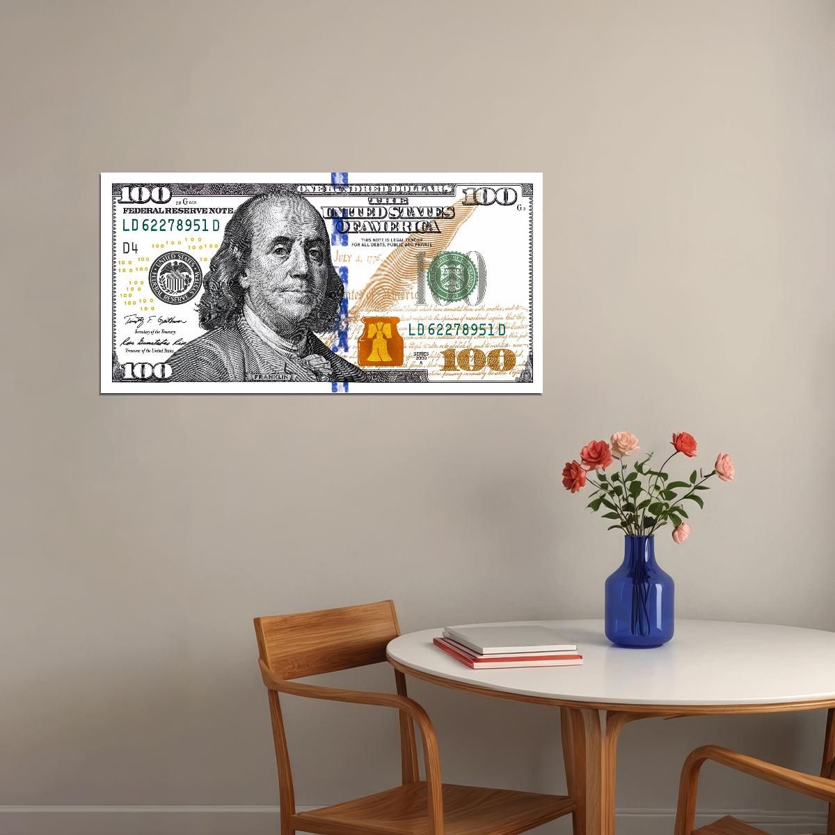 Just One Hundred Bucks Poster Benjamin Franklin 100 Dollar Bill Style Wall Art - xonomax