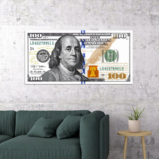 Just One Hundred Bucks Poster Benjamin Franklin 100 Dollar Bill Style Wall Art - xonomax