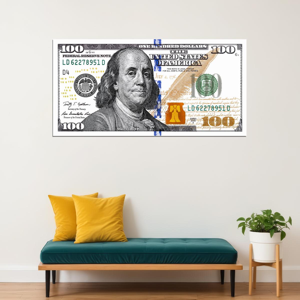 Just One Hundred Bucks Poster Benjamin Franklin 100 Dollar Bill Style Wall Art - xonomax