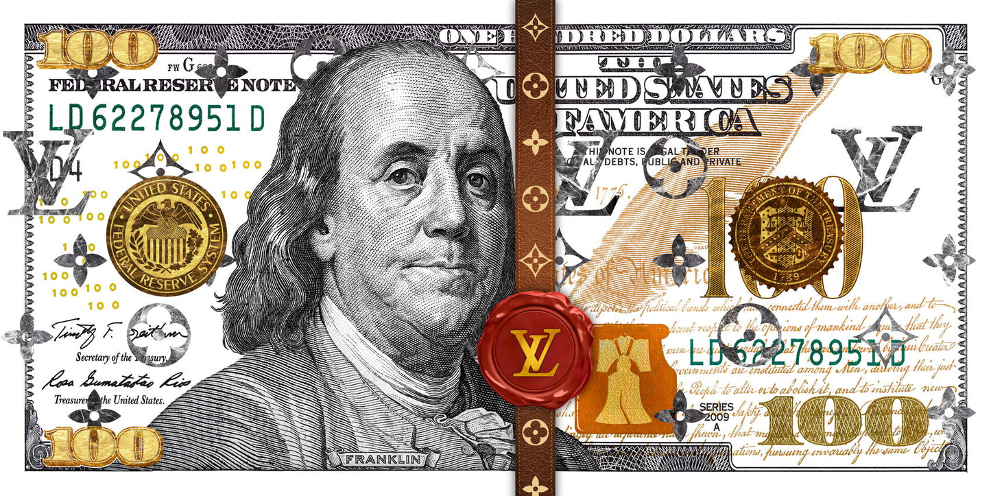 Just One Hundred Bucks Poster Benjamin Franklin LV Louis Vuitton Style Wall Art - xonomax