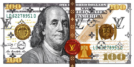 Just One Hundred Bucks Poster Benjamin Franklin LV Louis Vuitton Style Wall Art - xonomax