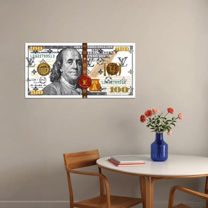 Just One Hundred Bucks Poster Benjamin Franklin LV Louis Vuitton Style Wall Art - xonomax