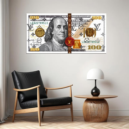 Just One Hundred Bucks Poster Benjamin Franklin LV Louis Vuitton Style Wall Art - xonomax