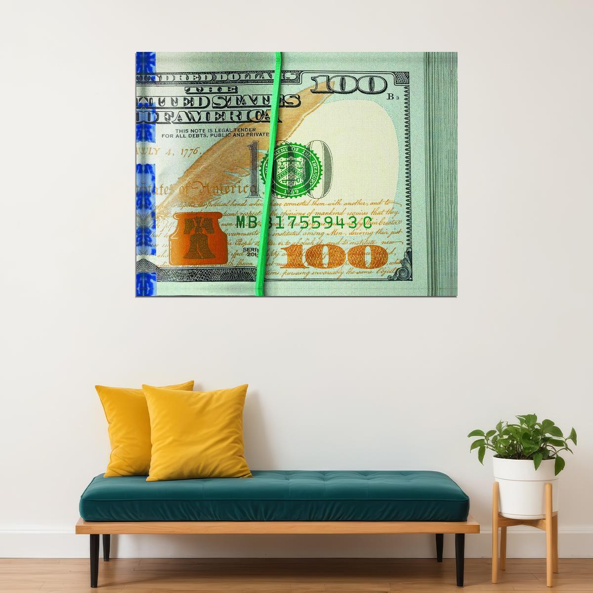 Just One Hundred Bucks Poster 100 Dollar Bill Style Motivational Inspirational Wall Art - xonomax