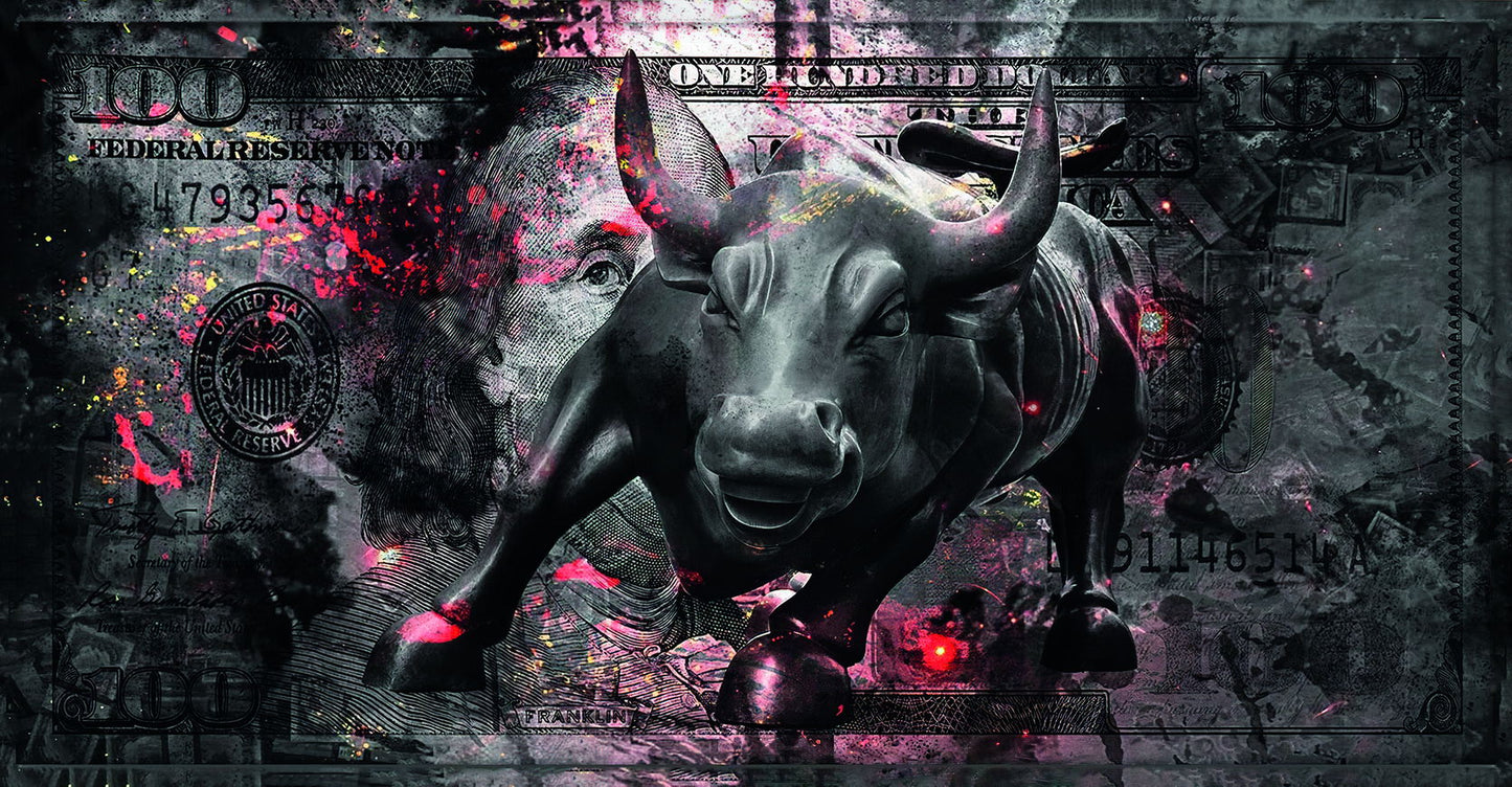 One Hundred Dollars Poster Bull Trading Stock Market Wall Street Motivational Wall Art - xonomax