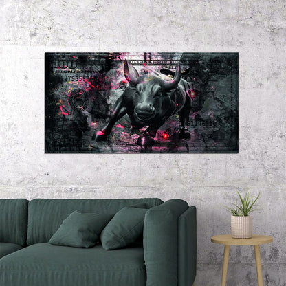 One Hundred Dollars Poster Bull Trading Stock Market Wall Street Motivational Wall Art - xonomax