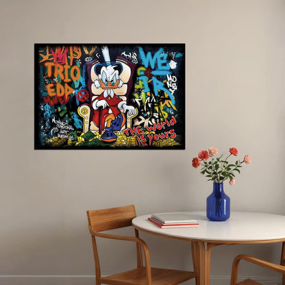 Cartoon Duck Poster Pop Art Graffiti Street Art The World Is Yours Quote Money Wall Art - xonomax