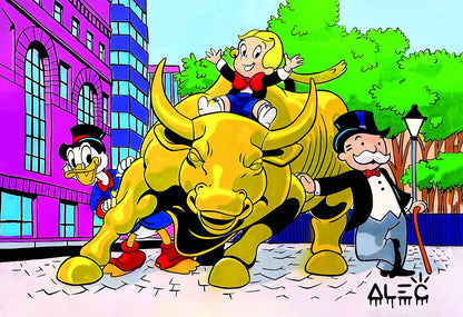 Cartoon Duck and Monopoly Guy Bull Poster Stock Market Wall Street Wall Art Home - xonomax