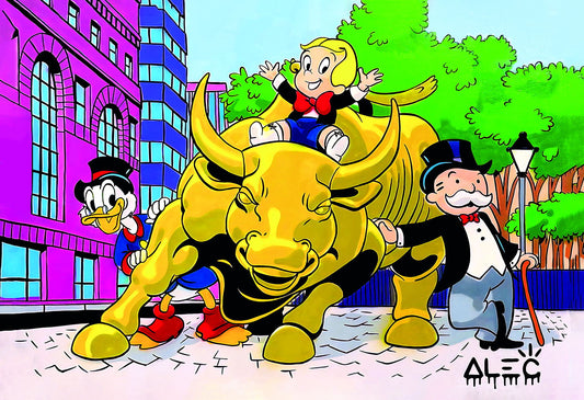 Cartoon Duck and Monopoly Guy Bull Poster Stock Market Wall Street Wall Art Home - xonomax