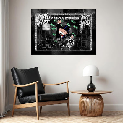 American Express Monopoly Guy Poster Work Smart Not Hard Businessman Money Maker - xonomax