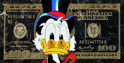 Scrooge McDuck Dollar Bill Pop Art Poster Graffiti Street Art Wealth Cartoon Modern Money Print