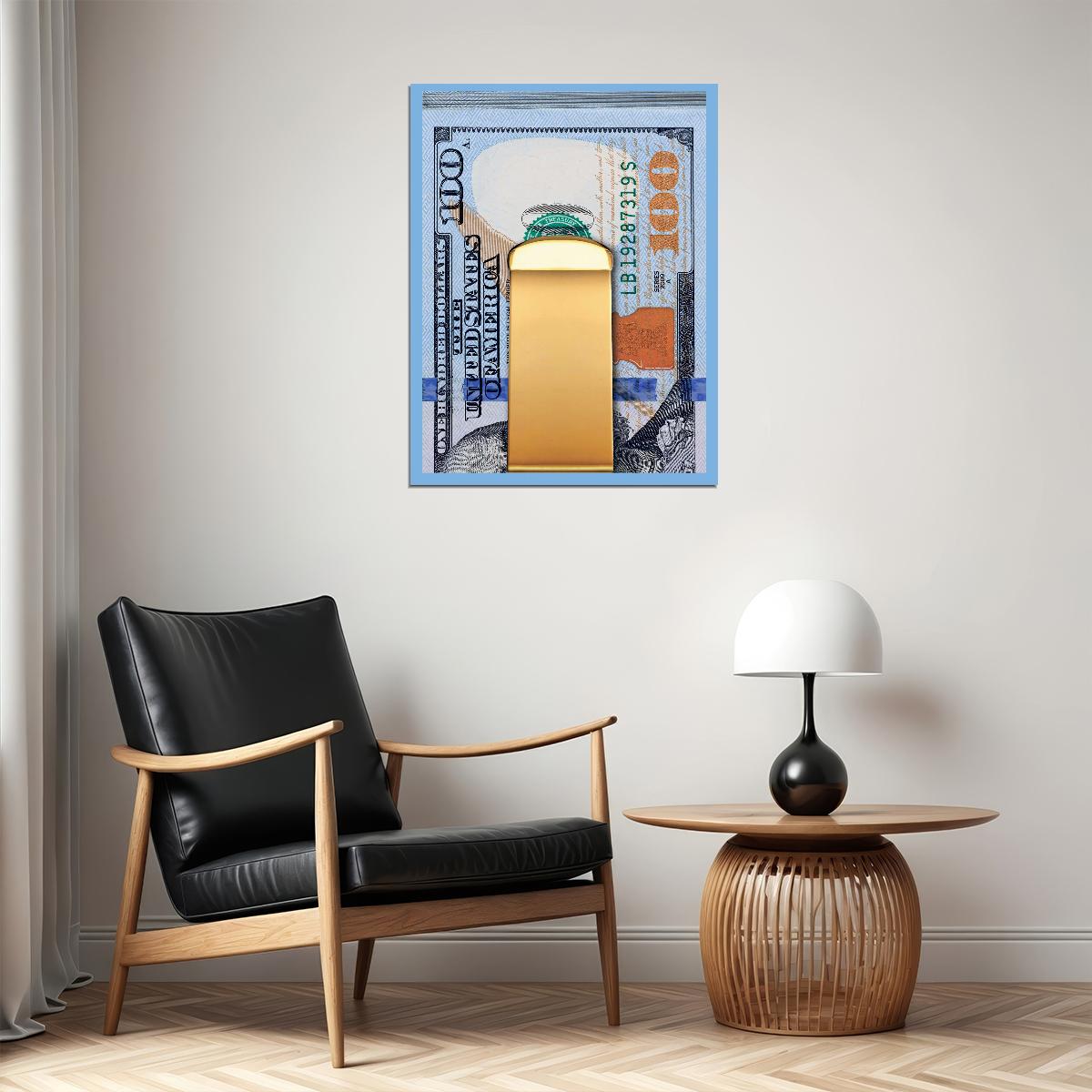 Gold Money Clip Pop Art Poster Modern Cash Luxury Finance Artistic Decorative Print - xonomax