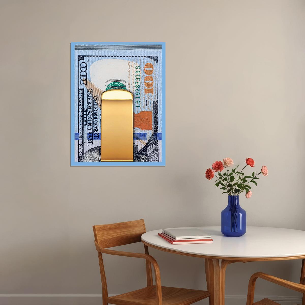 Gold Money Clip Pop Art Poster Modern Cash Luxury Finance Artistic Decorative Print - xonomax