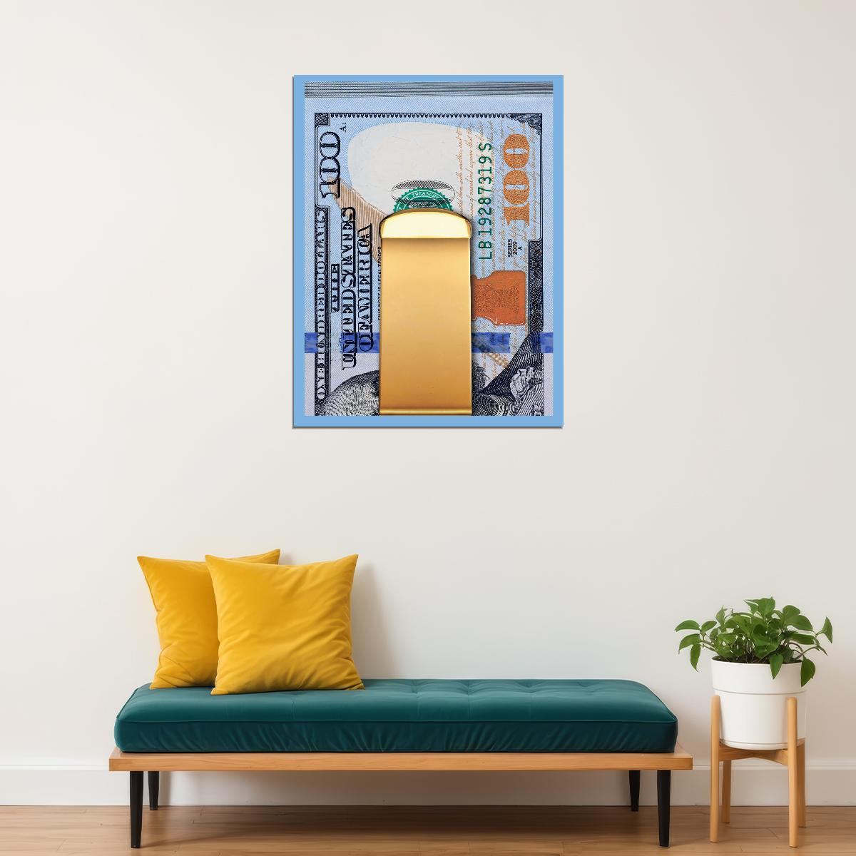 Gold Money Clip Pop Art Poster Modern Cash Luxury Finance Artistic Decorative Print - xonomax