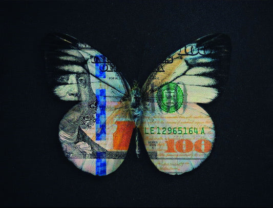 Money Butterfly Pop Art Poster Graffiti Street Art Hundred Dollar Bill Transformation Modern Print - xonomax