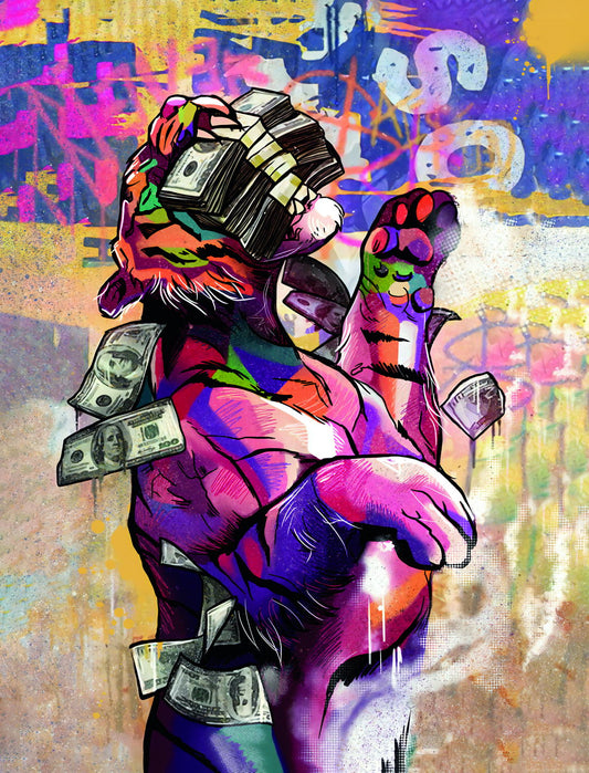 Panther Money Pop Art Poster Graffiti Street Art Dollar Bills Luxury Theme Modern Print - xonomax