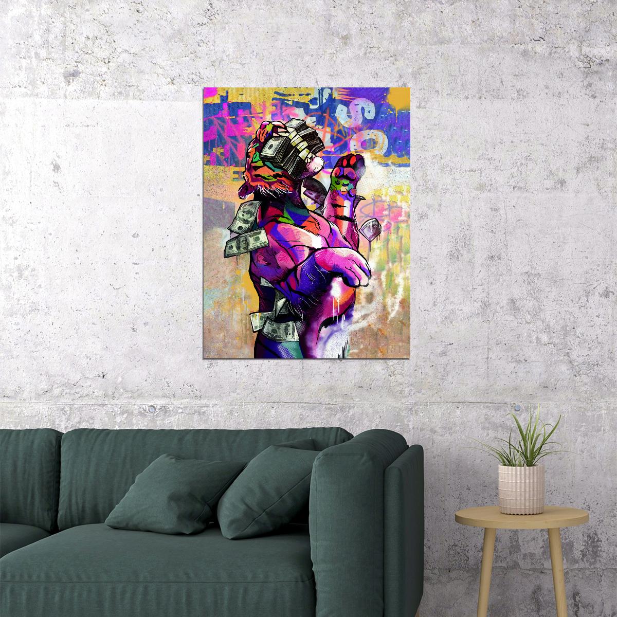 Panther Money Pop Art Poster Graffiti Street Art Dollar Bills Luxury Theme Modern Print - xonomax