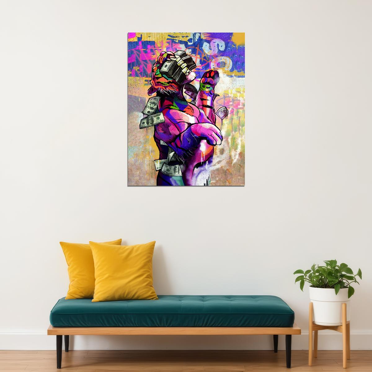 Panther Money Pop Art Poster Graffiti Street Art Dollar Bills Luxury Theme Modern Print - xonomax