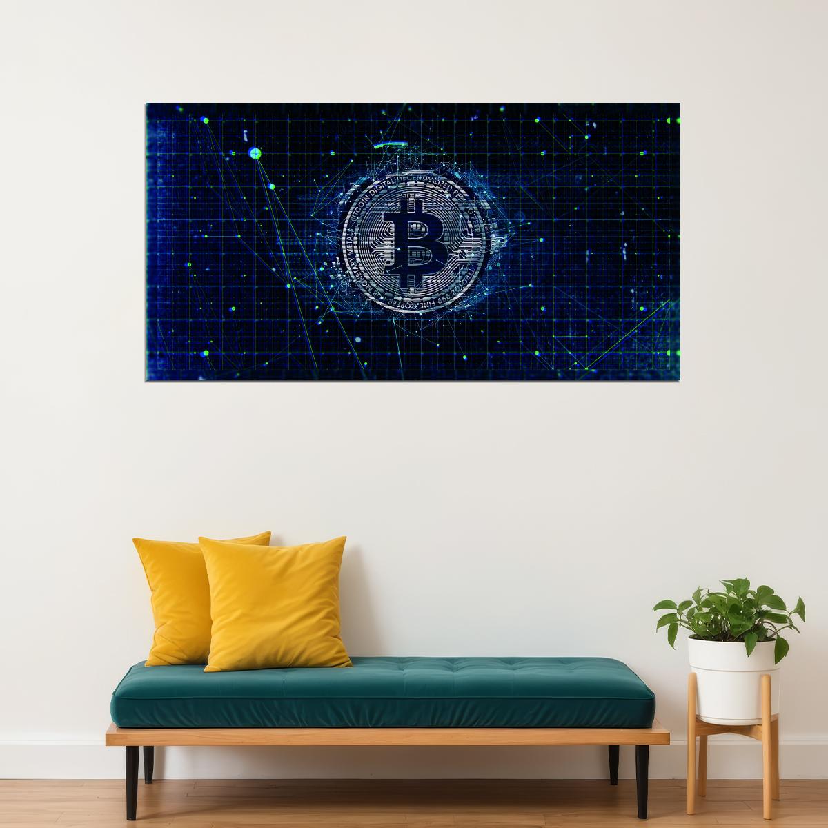 Bitcoin Digital Network Pop Art Poster Cryptocurrency Future Blockchain Technology Modern Print - xonomax