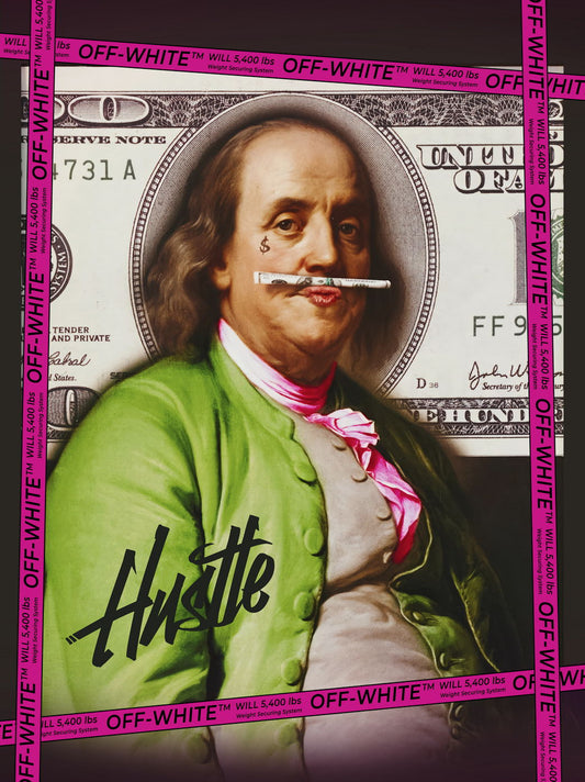 Benjamin Franklin Hustle Pop Art Poster Graffiti Street Art Dollar Bill Modern Financial Print - xonomax