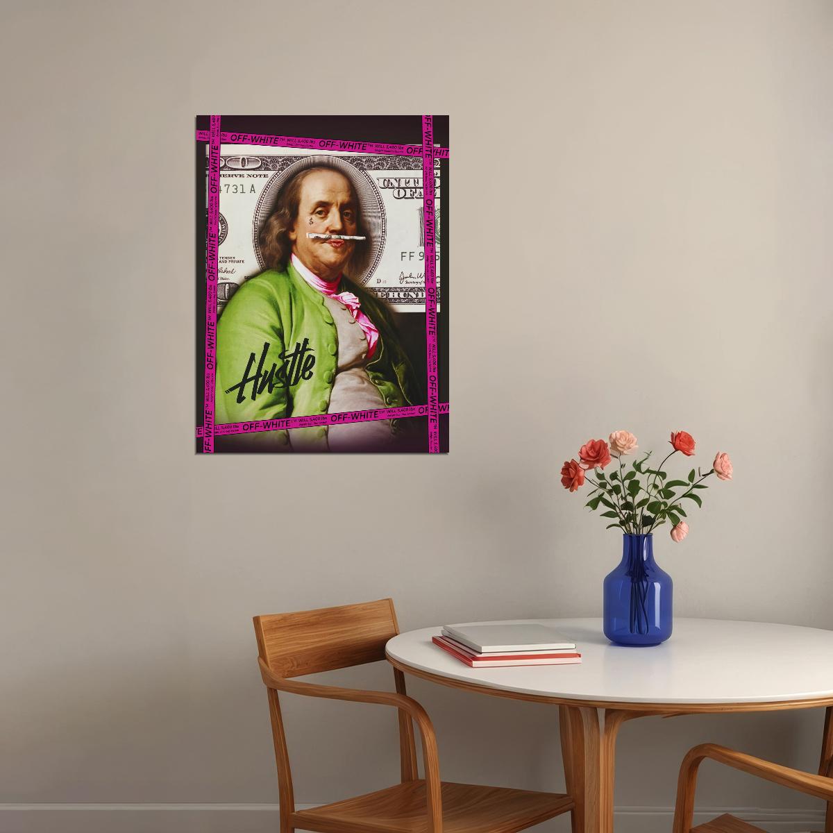 Benjamin Franklin Hustle Pop Art Poster Graffiti Street Art Dollar Bill Modern Financial Print - xonomax