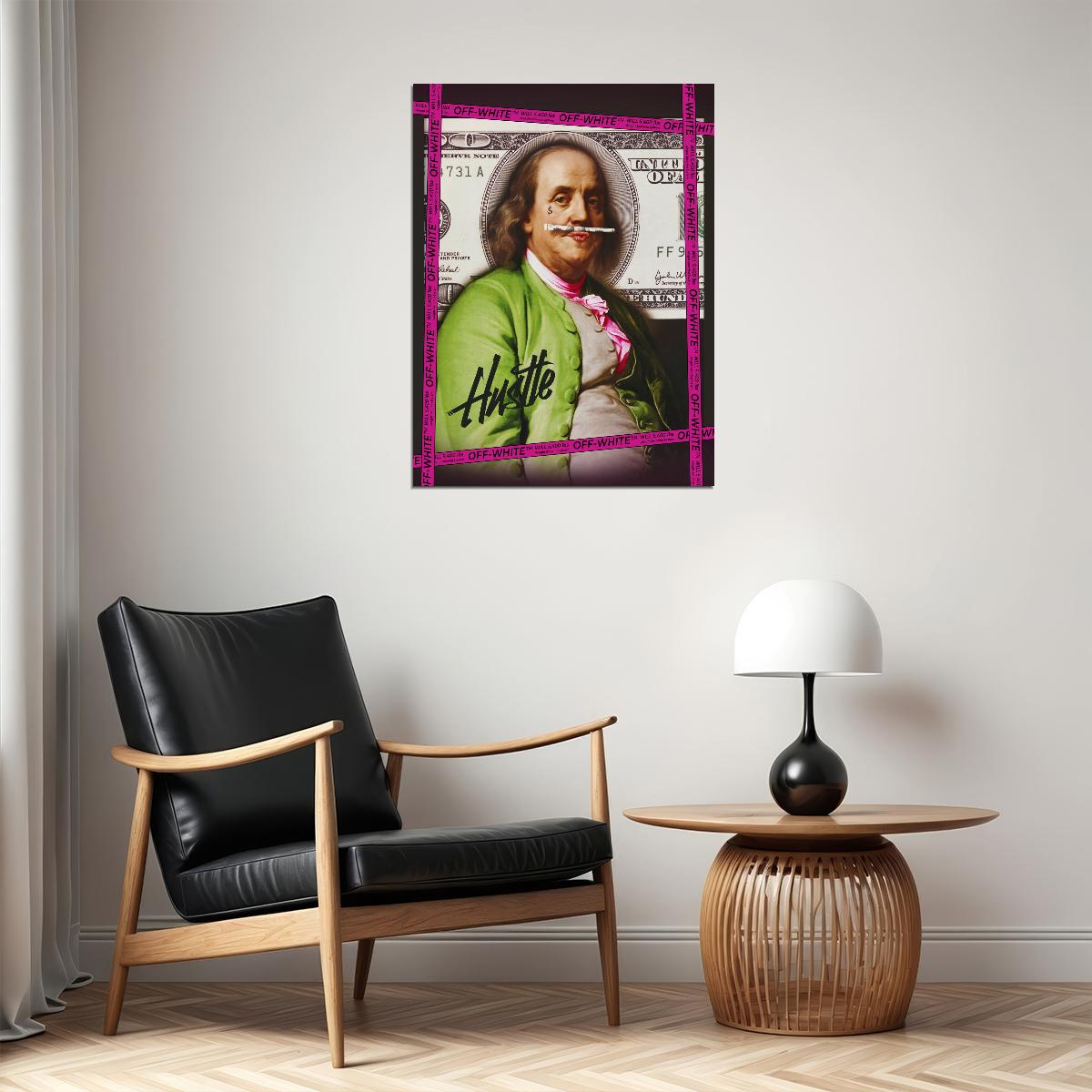Benjamin Franklin Hustle Pop Art Poster Graffiti Street Art Dollar Bill Modern Financial Print - xonomax