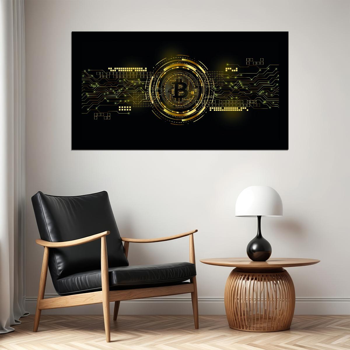Bitcoin Digital Art Poster Cryptocurrency Future Blockchain Technology Modern Financial Print - xonomax