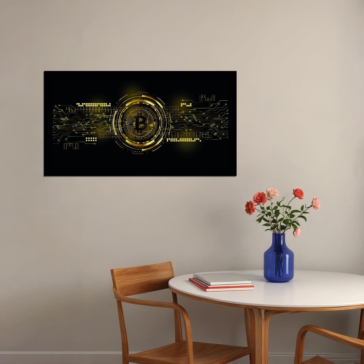 Bitcoin Digital Art Poster Cryptocurrency Future Blockchain Technology Modern Financial Print - xonomax