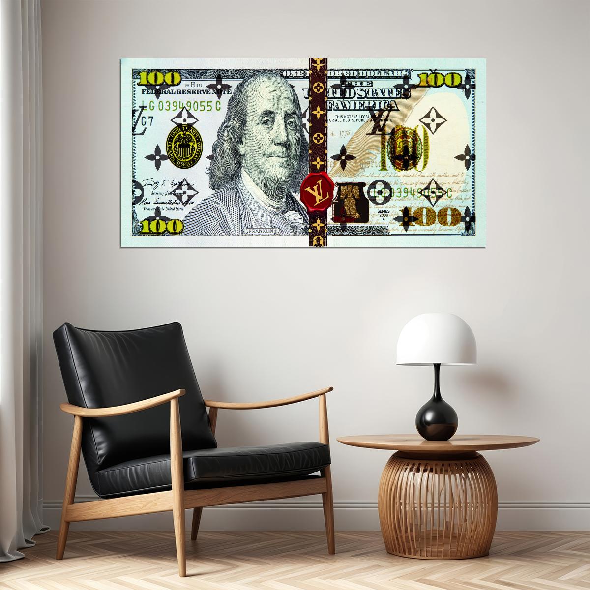 Split Dollar Bill Pop Art Poster Graffiti Street Art Benjamin Franklin Money Modern Design Print - xonomax
